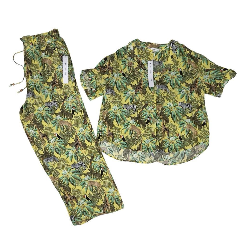 Jane + Delancey Womens Set Size M Tropical Jungle Safari Print Button Up/Shorts